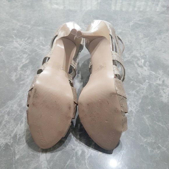 Guess Gold Glitzy Stiletto Bandage Heels Strappy Formal Wedding Ballroom SZ 9.5 - Picture 5 of 5